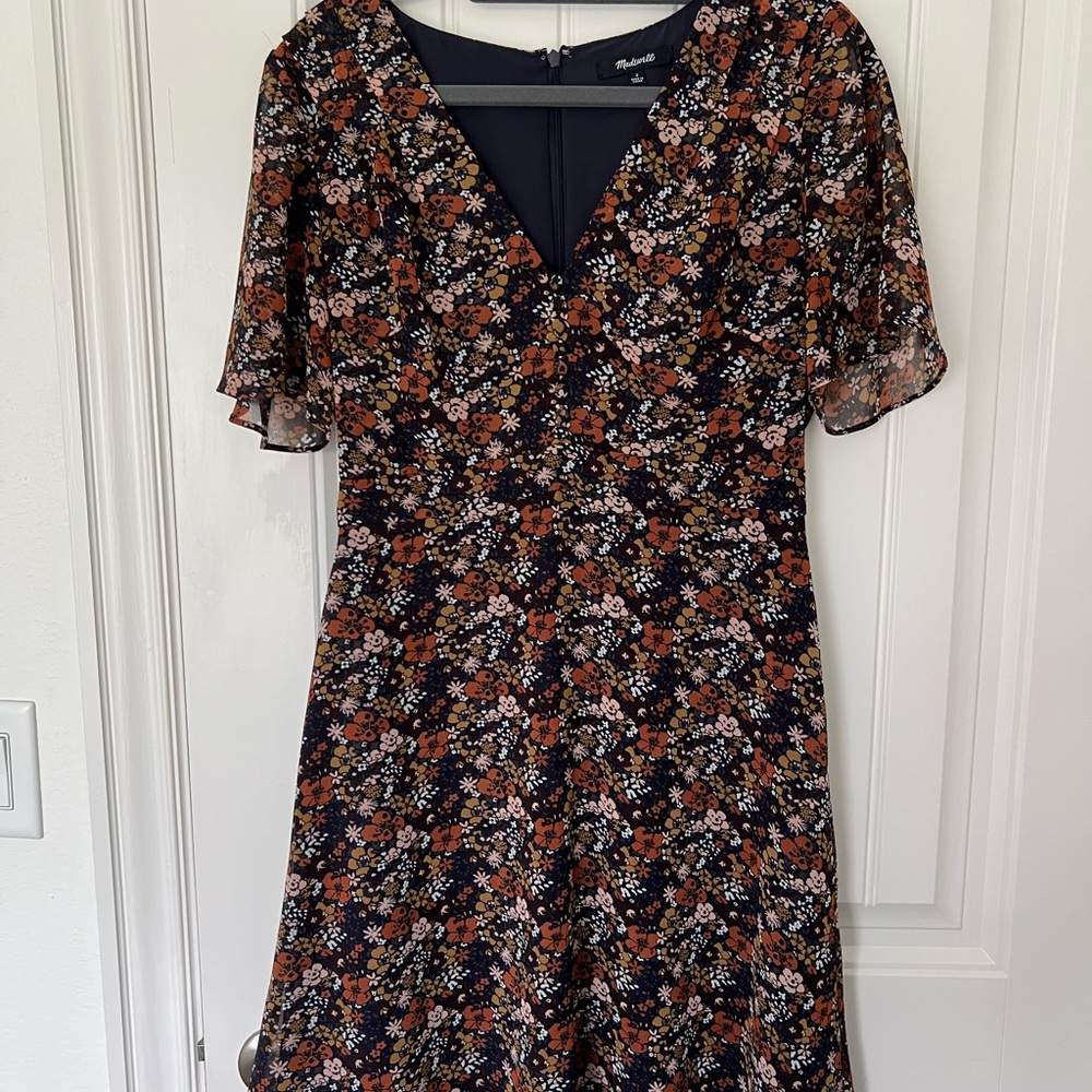 Madewell Floral Sheer Sleeve Midi Dress